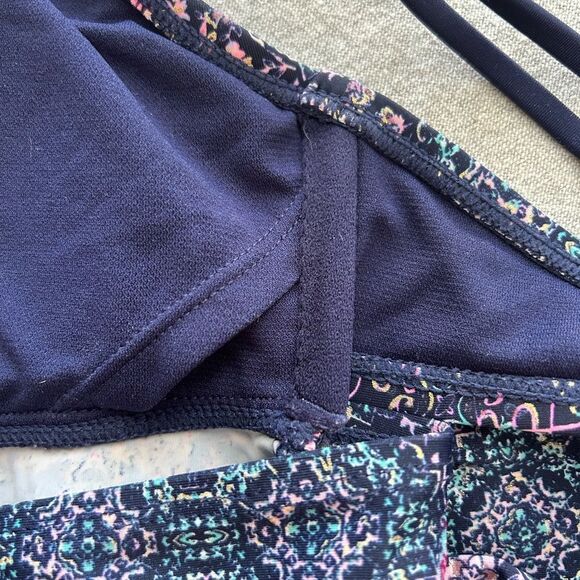 Island Soul Navy Blue Multi Macrame High Neck Tankini Swim Top Size Small - Picture 3 of 7